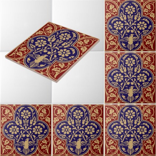  vogel in bloemenwijnstok fries patroon tegeltje