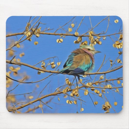 Vogel in Boom en Blauwe Lucht Foto Muismat (Voorkant)