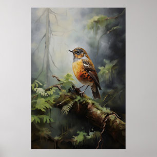 Vogel in bos muurprint, vogel rustiek, botanisch poster