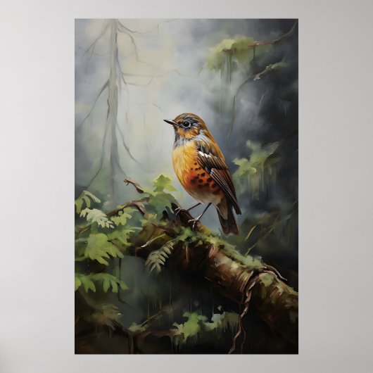 Vogel in bos muurprint, vogel rustiek, botanisch poster (Voorkant)