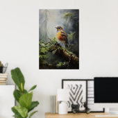 Vogel in bos muurprint, vogel rustiek, botanisch poster (Thuiskantoor)
