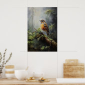 Vogel in bos muurprint, vogel rustiek, botanisch poster (Keuken)