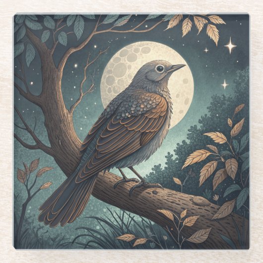 Vogel in de boom glazen onderzetter (Voorkant)