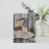vogel in de eetkamer surreële collage kunst briefkaart (Staand voorkant)