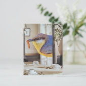 vogel in de eetkamer surreële collagekunst briefkaart (Staand voorkant)