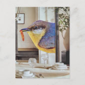 vogel in de eetkamer surreële collagekunst briefkaart (Voorkant)
