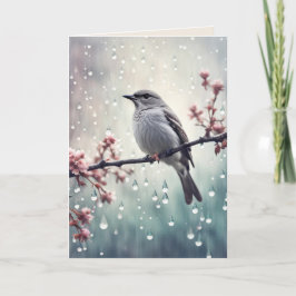 Vogel in de regen met sympathie kaart