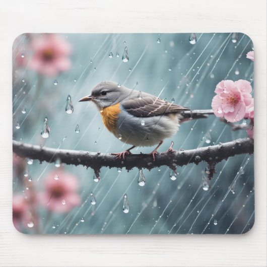 Vogel in de regen muismat (Voorkant)