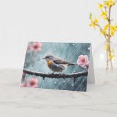 Vogel in de regen sympathie kaart (Gele Bloem)