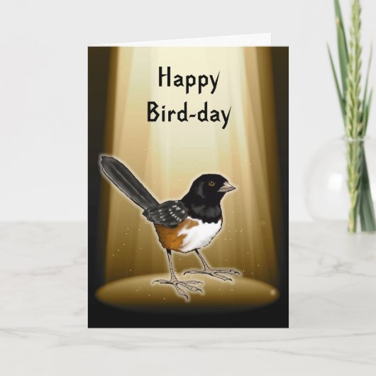 Vogel in de schijnwerpers, Happy Bird Day, woordsp Kaart (Voorkant)