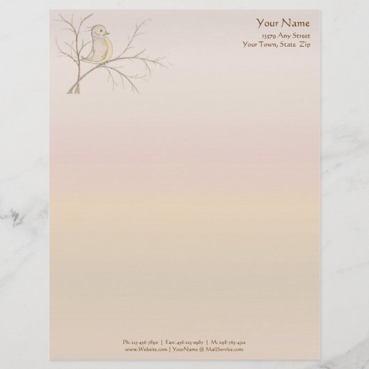 Vogel in een Boom Letterhead {Regelboog, pg 1} Briefhoofd Ontwerp (Voorkant)