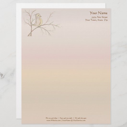 Vogel in een Boom Letterhead {Regelboog, pg 1} Briefhoofd Ontwerp (Voorkant / Achterkant)