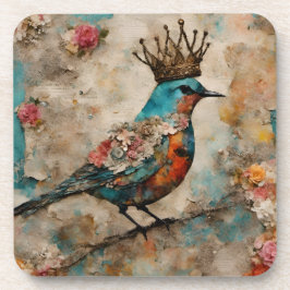 Vogel in een Crown Mixed Media Collage Bier Onderzetter