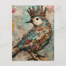 Vogel in een Crown Mixed Media Collage Briefkaart