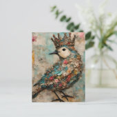 Vogel in een Crown Mixed Media Collage Briefkaart (Staand voorkant)