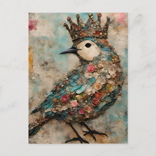 Vogel in een Crown Mixed Media Collage Briefkaart (Voorkant)