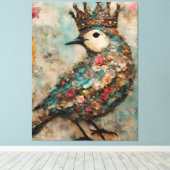 Vogel in een Crown Mixed Media Collage Canvas Afdruk (Insitu (Houten vloer))