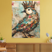 Vogel in een Crown Mixed Media Collage Canvas Afdruk (Insitu (Woonkamer))