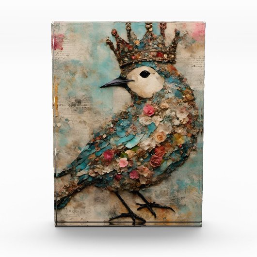 Vogel in een Crown Mixed Media Collage Fotoblokken (Voorkant)