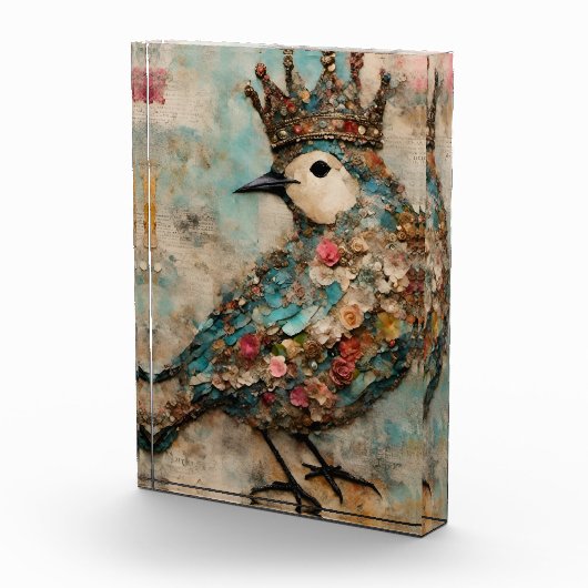 Vogel in een Crown Mixed Media Collage Fotoblokken (Rechts)