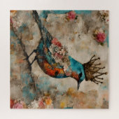 Vogel in een Crown Mixed Media Collage Legpuzzel (Horizontaal)