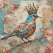 Vogel in een Crown Mixed Media Collage Sticker (Voorkant)