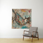 Vogel in een Crown Mixed Media Collage Wandkleed (In Situ (horizontaal))
