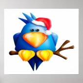Vogel in een kerstmuts poster (Voorkant)