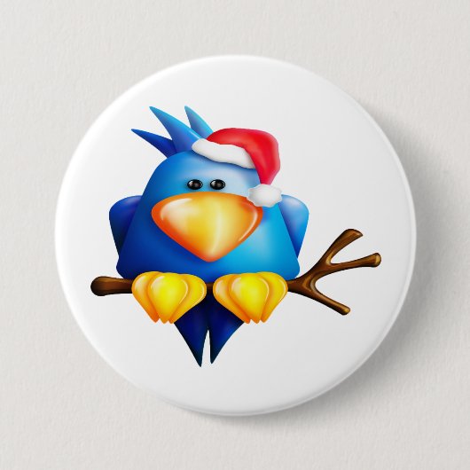 Vogel in een kerstmuts ronde button 7,6 cm (Voorkant)