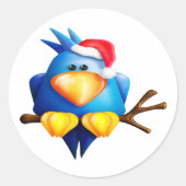 Vogel in een kerstmuts ronde sticker (Voorkant)