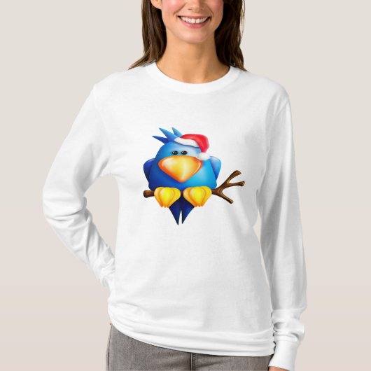 Vogel in een kerstmuts vrouwen lang Sleeve T-shirt (Voorkant)