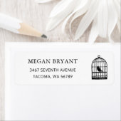 Vogel in een kooiretouradres etiket (Insitu)