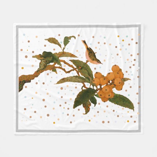 Vogel in een Sierkussen van fruitbomen Fleece Deken (Voorkant (Horizontaal))