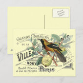  vogel in fruitbomen Ephemera Collage Briefkaart (Voorkant / Achterkant)