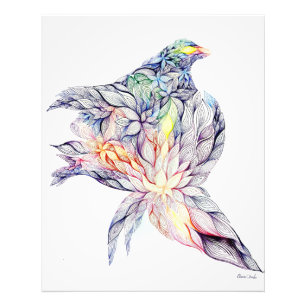 Vogel in haar nest foto afdruk