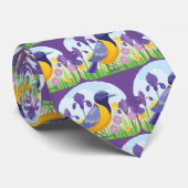 Vogel in het veld van iris bloemen patroon kleurri stropdas (Opgerold)