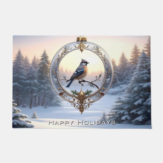 Vogel in Kerst Ornament Deurmat (Voorkant)
