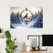 Vogel in Kerst Ornament Poster (Thuiskantoor)