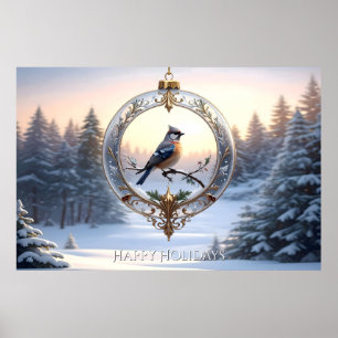 Vogel in Kerst Ornament Poster