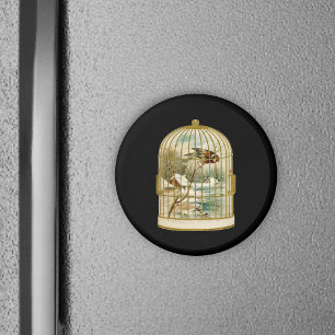 vogel in kooi winterscène magneet