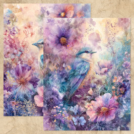 VOGEL IN LENTE BLOEMEN TUIIN SCHRAPBOOKPAPIER