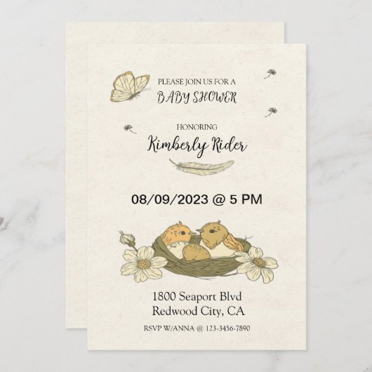 Vogel in nestBaby shower Kaart (Voorkant / Achterkant)