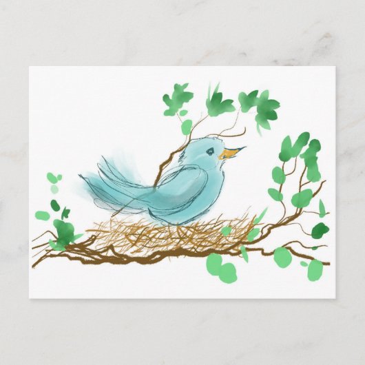 Vogel in nesten briefkaart (Voorkant)