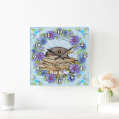 Vogel in nestklok vierkante klok (Huis)