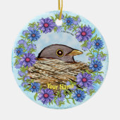 Vogel in nestornament keramisch ornament (Voorkant)