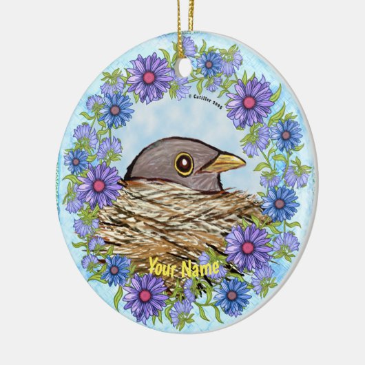 Vogel in nestornament keramisch ornament (Links)