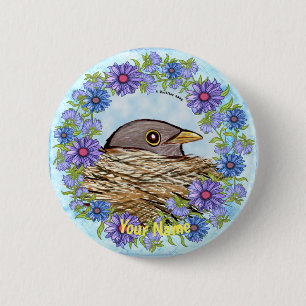 Vogel in nestpin-knop ronde button 5,7 cm