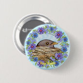 Vogel in nestpin-knop ronde button 5,7 cm (Voorkant /achterkant)