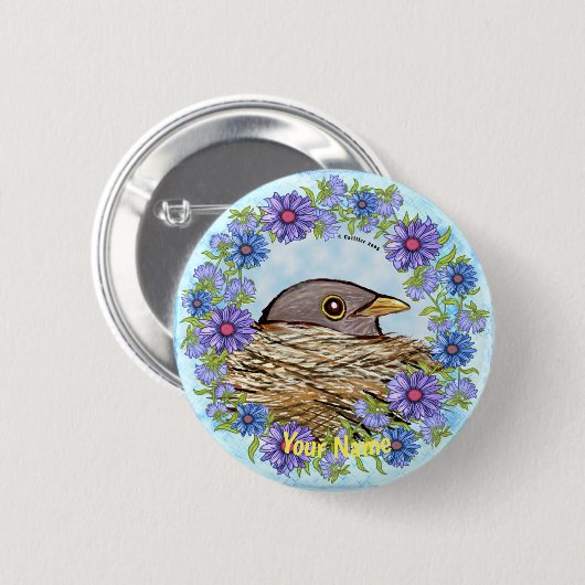 Vogel in nestpin-knop ronde button 5,7 cm (Voorkant /achterkant)