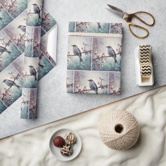 Vogel in regendruppels cadeaupapier (Crafts)